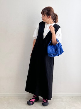 「カラーソックス」｜「アイテム（ジャンパースカート）」を使った、anmiさん（レディース・156cm）の夏コーディネート