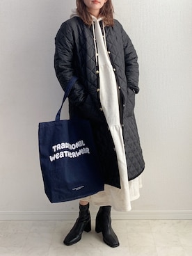 「Traditional Weatherwear」｜「アイテム（ノーカラーコート）」を使った、anmiさん（レディース・156cm）の冬コーディネート