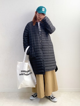 「Traditional Weatherwear」｜「アイテム（ダウンジャケット/コート）」を使った、anmiさん（レディース・156cm）の冬コーディネート