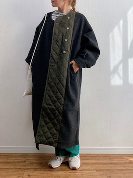 「notch.（ノッチ）のアイテム（ノーカラーコート）」を使った、anmiさん（レディース・156cm）の秋コーディネート