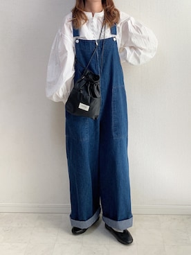 「白ブラウス」｜「アイテム（オールインワン・サロペット）」を使った、anmiさん（レディース・156cm）の春コーディネート