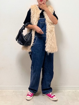 「DHOLIC STYLE（ディーホリックスタイル）のアイテム（オールインワン・サロペット）」を使った、anmiさん（レディース・156cm）の秋コーディネート