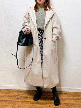 「Chillfar（チルファー）のアイテム（チェスターコート）」を使った、anmiさん（レディース・156cm）の冬コーディネート