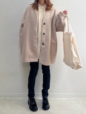 「チロリアンシューズ」｜「アイテム（ノーカラーコート）」を使った、anmiさん（レディース・156cm）の秋コーディネート