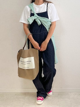 「たすき掛け」｜「アイテム（サロペット/オーバーオール）」を使った、anmiさん（レディース・156cm）の春コーディネート