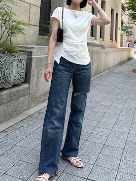「KOBE LETTUCE（コウベレタス）の接触冷感・UVカット選べるドレープトップス（Tシャツ/カットソー、ホワイト系）」を使った、神戸レタスさん（レディース・158cm）の夏コーディネート
