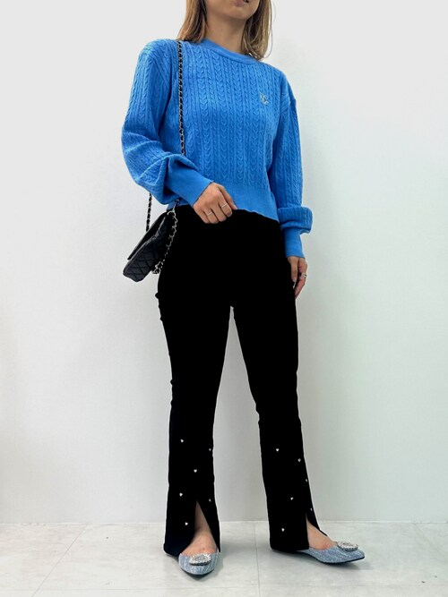 にこshopsです ショルダーフラワーレースニットプルオーバー