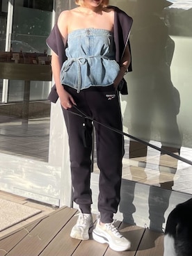 「アイテム（チューブトップ、ブルー系）」を使った、神戸レタスさん（レディース・153cm）の秋コーディネート