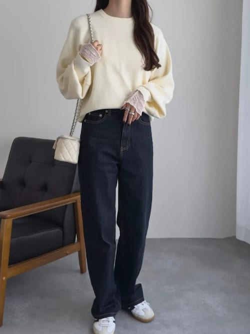 セール】[ 岡部あゆみさんコラボ ]ワイドストレートデニムパンツ