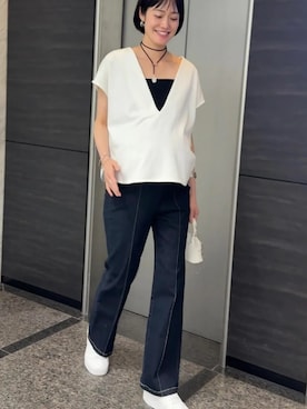 「KOBE LETTUCE（コウベレタス）の[ mamaレタス ] マタニティストレッチデニムパンツ（マタニティウェア/グッズ、ブルー系）」を使った、神戸レタスさん（レディース・158cm）の夏コーディネート