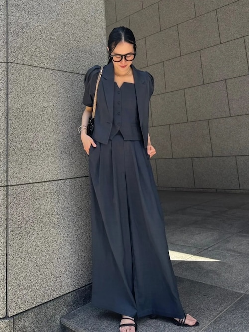 麻タッチキャミベスト×タックパンツセットアップ（セットアップ