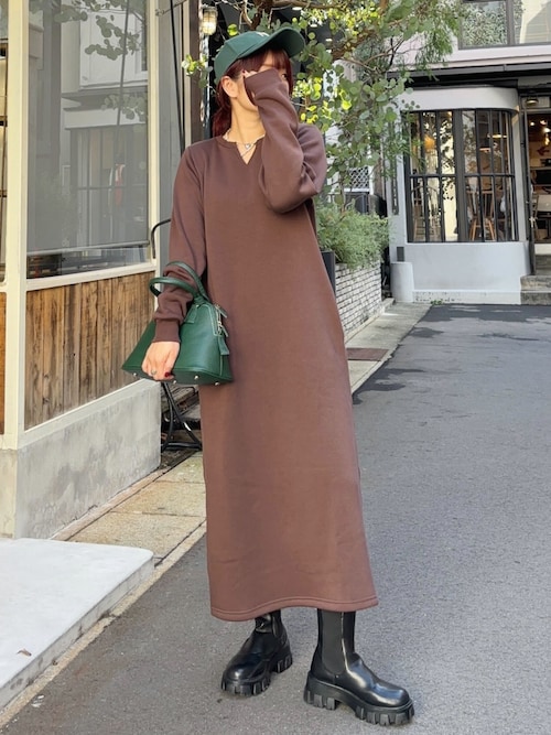 ぬく盛り ] 選べる丈 キーネックマキシワンピース（ワンピース）｜KOBE
