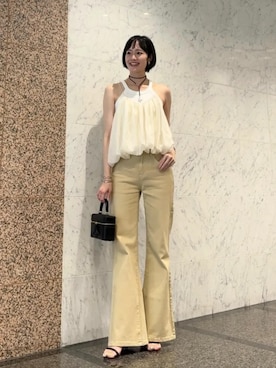 「KOBE LETTUCE（コウベレタス）のストレッチフレアデニムパンツ（デニムパンツ、ベージュ系）」を使った、神戸レタスさん（レディース・158cm）の夏コーディネート