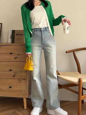 「KOBE LETTUCE（コウベレタス）のアイテム（パンツ）」を使った、神戸レタスさん（レディース・162cm）の春コーディネート