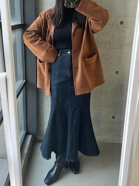 「アイテム（デニムスカート）」を使った、神戸レタスさん（レディース・153cm）の秋コーディネート