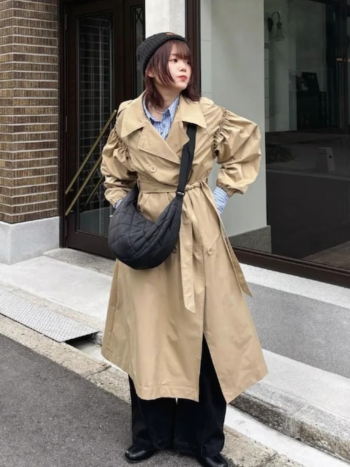 yuri.さんコラボ ] 選べる2丈ギャザースリーブロングトレンチコート