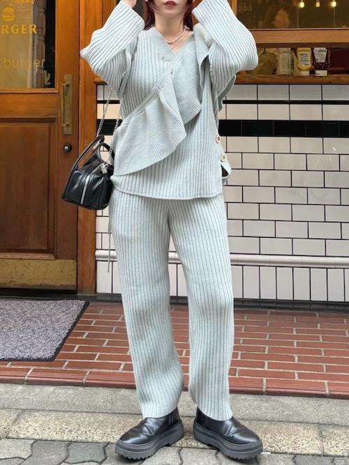 セール】[ 田中亜希子さんコラボ ] 選べる2丈 リブニットパンツ