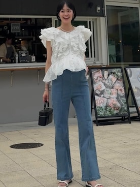 「KOBE LETTUCE（コウベレタス）の[ mamaレタス ] マタニティストレッチデニムパンツ（マタニティウェア/グッズ、ブルー系）」を使った、神戸レタスさん（レディース・158cm）の夏コーディネート