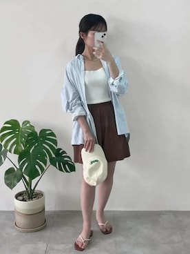 「sea.（シードット）のUVカット吸水速乾ラッシュガードオーバーシャツ（ラッシュガード、ブルー系）」を使った、神戸レタスさん（レディース・162cm）の春コーディネート