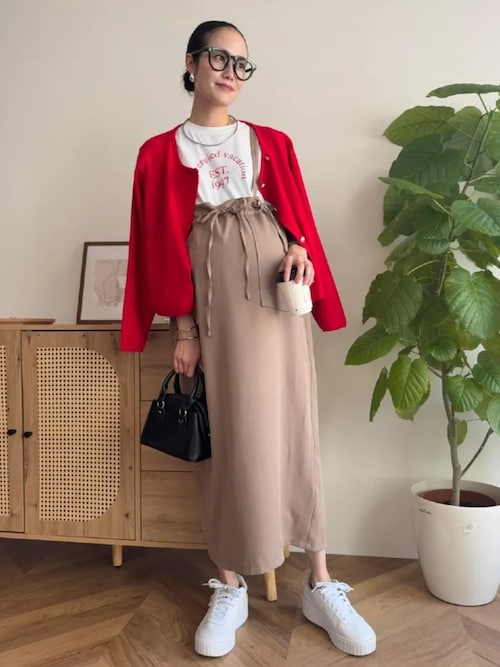 mamaレタス ] ショルダーリボン付きウエスト調整デザインスカート