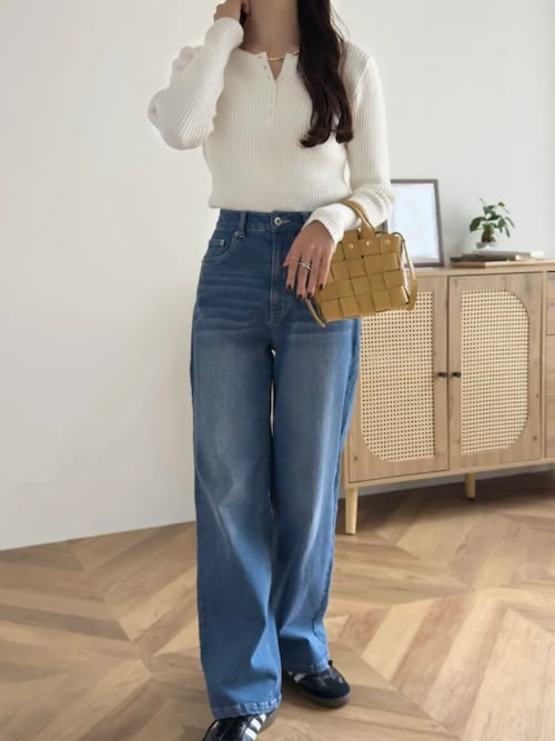 セール】[ 岡部あゆみさんコラボ ]ワイドストレートデニムパンツ