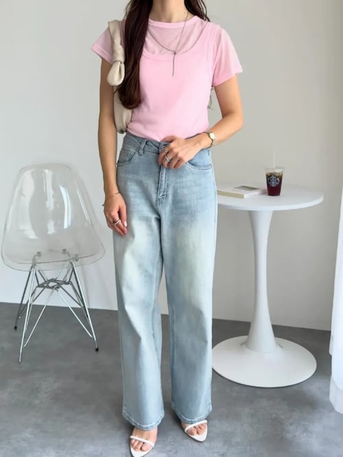 カットソー(半袖+袖なし) Ruched Back Tops reca（レカ） オーバーサイズ五分袖ロゴTシャツ 240223 レディース