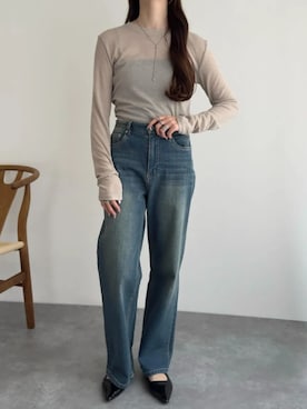 「KOBE LETTUCE（コウベレタス）の選べる2タイプシアートップス（Tシャツ/カットソー、ベージュ系）」を使った、神戸レタスさん（レディース・162cm）の春コーディネート