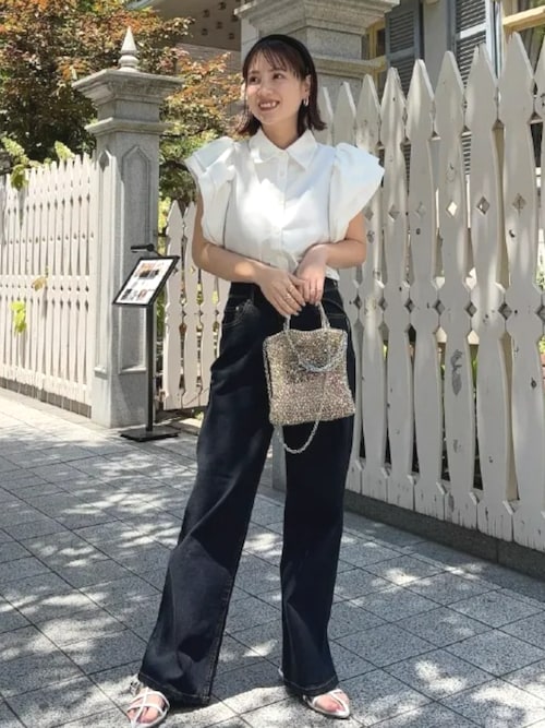 【libjoie】ワイドデニムパンツ(EMMAさんコラボ) Emma（SELECT LEVERY） ジーンズ デニム デニムパンツ ステッチ