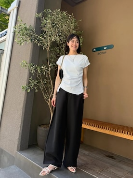 「KOBE LETTUCE（コウベレタス）の接触冷感・UVカット選べるドレープトップス（Tシャツ/カットソー、ブルー系）」を使った、神戸レタスさん（レディース・158cm）の夏コーディネート