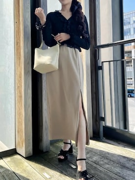 「KOBE LETTUCE（コウベレタス）の[ オフィスカジュアル ] ストレッチファスナースリットスカート（スカート、ベージュ系）」を使った、神戸レタスさん（レディース・158cm）の夏コーディネート