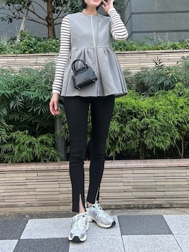 「秋服」｜「アイテム（ベスト、グレー系）」を使った、神戸レタスさん（レディース・162cm）の秋コーディネート