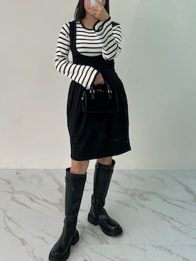 「大人ガーリー」｜「アイテム（サロペット/オーバーオール）」を使った、神戸レタスさん（レディース・157cm）の秋コーディネート