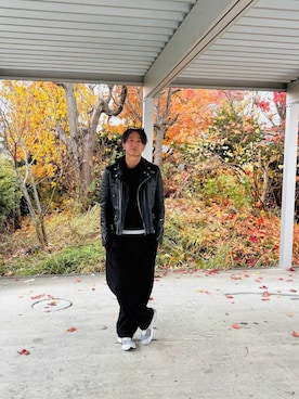 「アイテム（ライダースジャケット）」を使った、Takuさん（メンズ・176cm・50代）の秋コーディネート