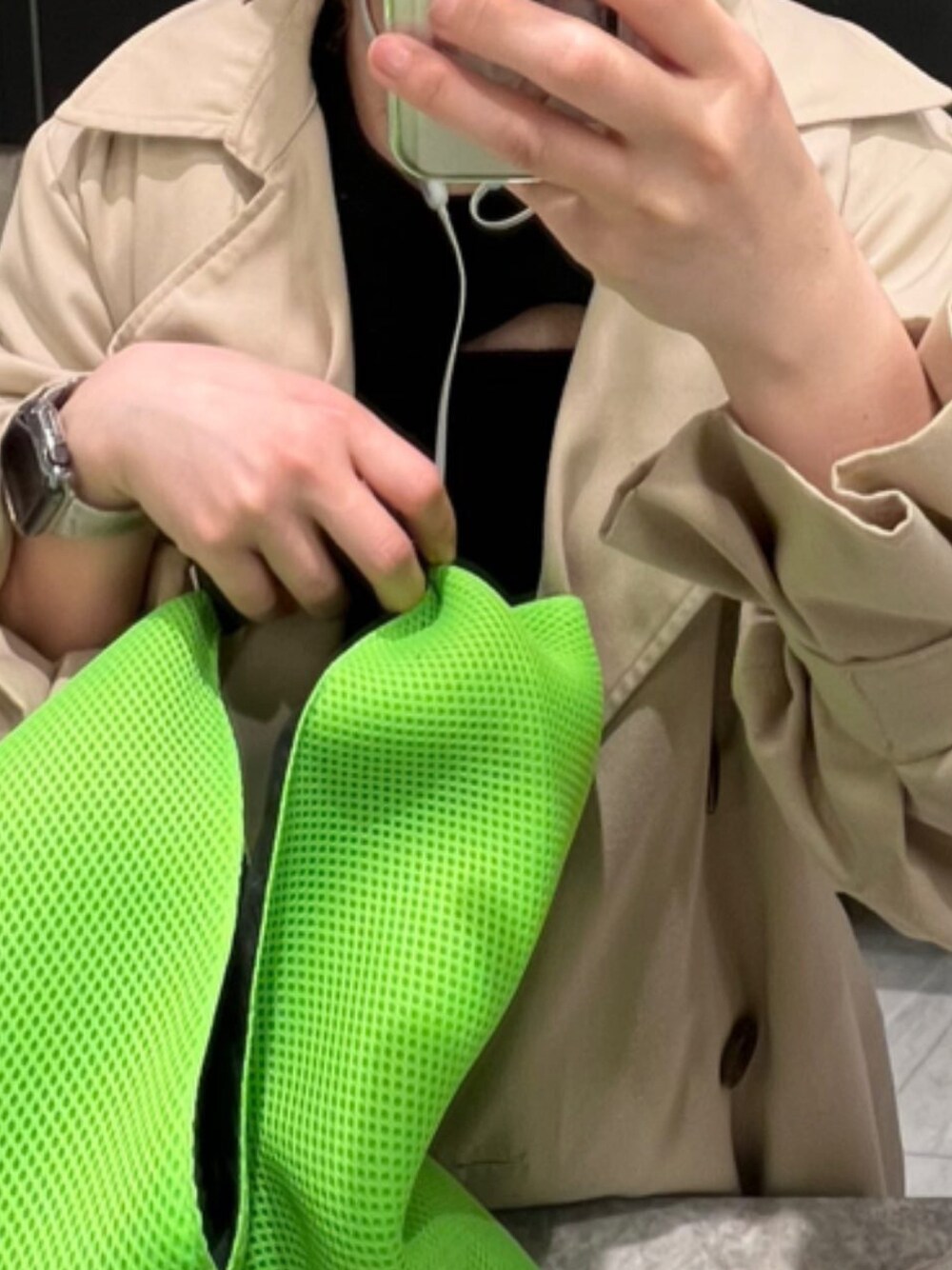 「ootd、過去code、低身長コーデ、シンプル、カジュアル、グリーン」｜「MM6 Maison MargielaのMM6 Maison Margiela ジャパニーズトートバッグ（トートバッグ、グリーン系）」を使った、‪‪❤︎‬nagicha❤︎さん（レディース・146cm）の夏コーディネートの1枚目の写真