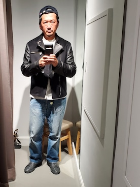 「アイテム（ライダースジャケット）」を使った、t頭さん（メンズ・171cm・40代）の夏コーディネート