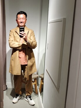 「アイテム（チェスターコート、イエロー系）」を使った、t頭さん（メンズ・171cm）の秋コーディネート