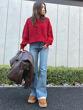 「ケーブルニット」｜「アイテム（スリッポン）」を使った、𝑨𝑰𝑹𝑰さん（レディース・159cm）の冬コーディネート