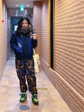 「Red Hot Chili Peppersのアイテム（その他アウター、ブルー系）」を使った、ミユキ✞さん（レディース・157cm）の春コーディネート