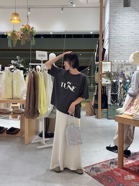 「CIAOPANIC TYPY（チャオパニックティピー）のかすれロゴプリントTee（Tシャツ/カットソー、ホワイト系）」を使った、りーたんさん（レディース・152cm）の春コーディネート