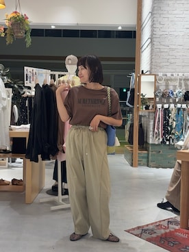 「CIAOPANIC TYPY（チャオパニックティピー）の【接触冷感】ロゴプリントTee（Tシャツ/カットソー、ブラウン系）」を使った、りーたんさん（レディース・152cm）の夏コーディネート