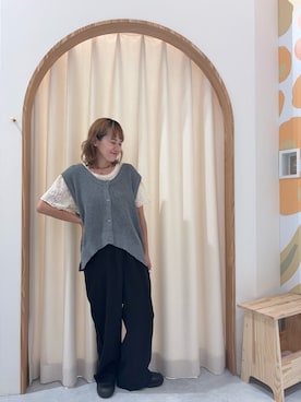 「CIAOPANIC TYPY（チャオパニックティピー）の≪3サイズ展開≫テックリネンワイドパンツ（スラックス）」を使った、りーたんさん（レディース・152cm）の秋コーディネート