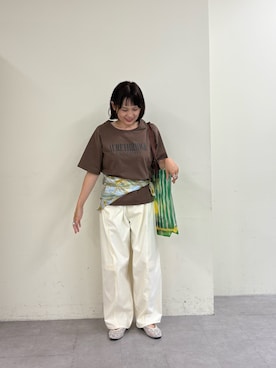 「CIAOPANIC TYPY（チャオパニックティピー）の【接触冷感】ロゴプリントTee（Tシャツ/カットソー、ブラウン系）」を使った、りーたんさん（レディース・152cm）の夏コーディネート