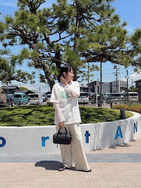 「CIAOPANIC TYPY（チャオパニックティピー）の【UNISEX】【プラスサイズあり】ポコポコメッセージロゴTEE（Tシャツ/カットソー、ホワイト系）」を使った、りーたんさん（レディース・152cm）の春コーディネート