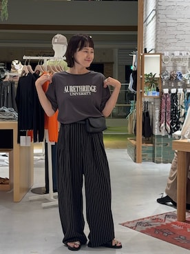 「CIAOPANIC TYPY（チャオパニックティピー）の【接触冷感】ロゴプリントTee（Tシャツ/カットソー、グレー系）」を使った、りーたんさん（レディース・152cm）の夏コーディネート