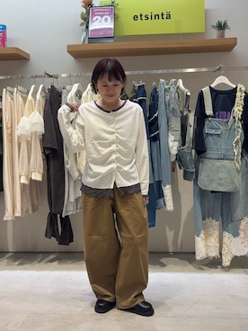 「CIAOPANIC TYPY（チャオパニックティピー）のフロントタックレースレイヤードライクドット柄カーデ（Tシャツ/カットソー、ホワイト系）」を使った、りーたんさん（レディース・152cm）の夏コーディネート