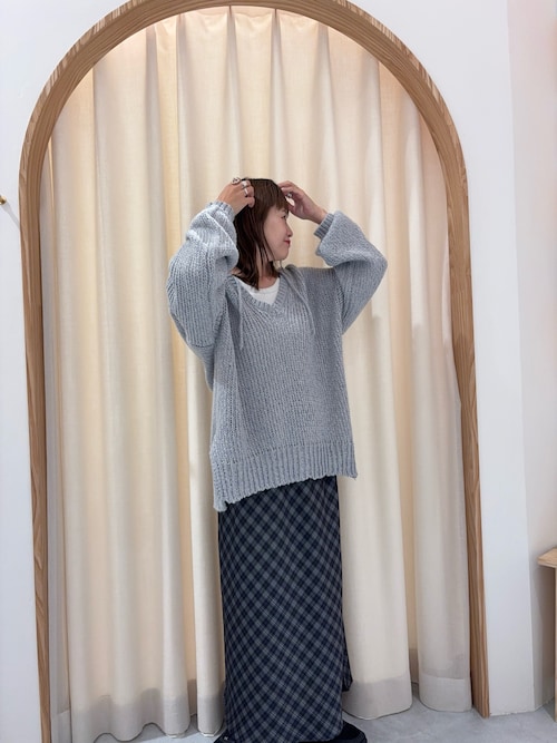 メランジVネックニットフーディー