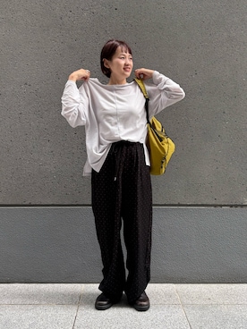「CIAOPANIC TYPY（チャオパニックティピー）の∴サイドスリットシアーワッフルTee（Tシャツ/カットソー、ホワイト系）」を使った、りーたんさん（レディース・152cm）の夏コーディネート