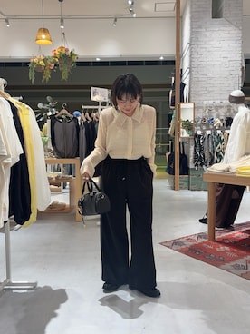 「CIAOPANIC TYPY（チャオパニックティピー）の【とにかくトリコ/5サイズ展開】とろみイージーパンツ（スラックス、ブラック系）」を使った、りーたんさん（レディース・152cm）の春コーディネート