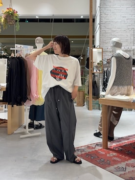 「CIAOPANIC TYPY（チャオパニックティピー）の【UNISEX】【プラスサイズあり】犬＆猫 アソートロゴプリントTee（Tシャツ/カットソー、ホワイト系）」を使った、りーたんさん（レディース・152cm）の夏コーディネート