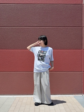 「CIAOPANIC TYPY（チャオパニックティピー）の【UNISEX】【プラスサイズあり】フラワーコレクションTEE（Tシャツ/カットソー、ホワイト系）」を使った、りーたんさん（レディース・152cm）の春コーディネート